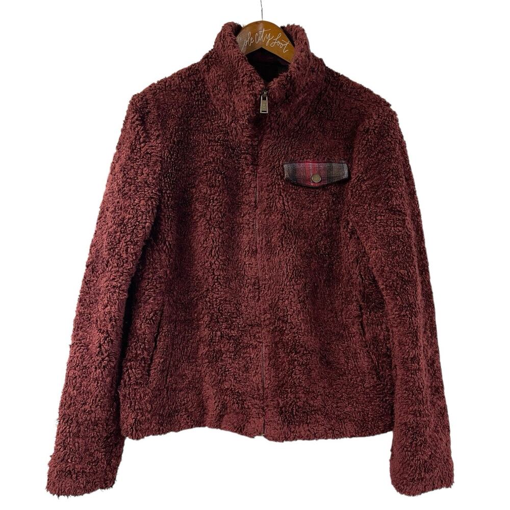 Pendleton Fuzzy Zip Shacket Maroon Medium Plush Cozy Warm Shirt Jacket